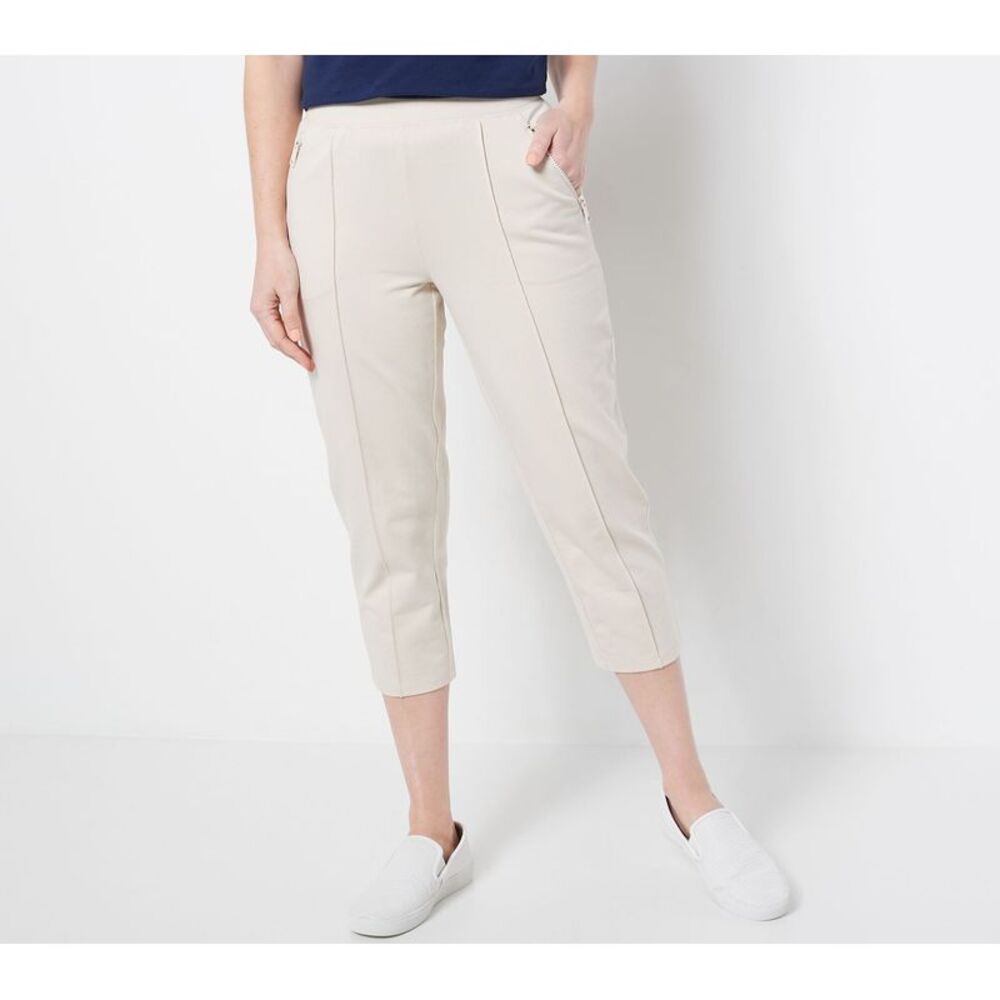 Denim & Co. Women's Plus Sz Pants 1X Active French Terry Crop Pant Brown A475900